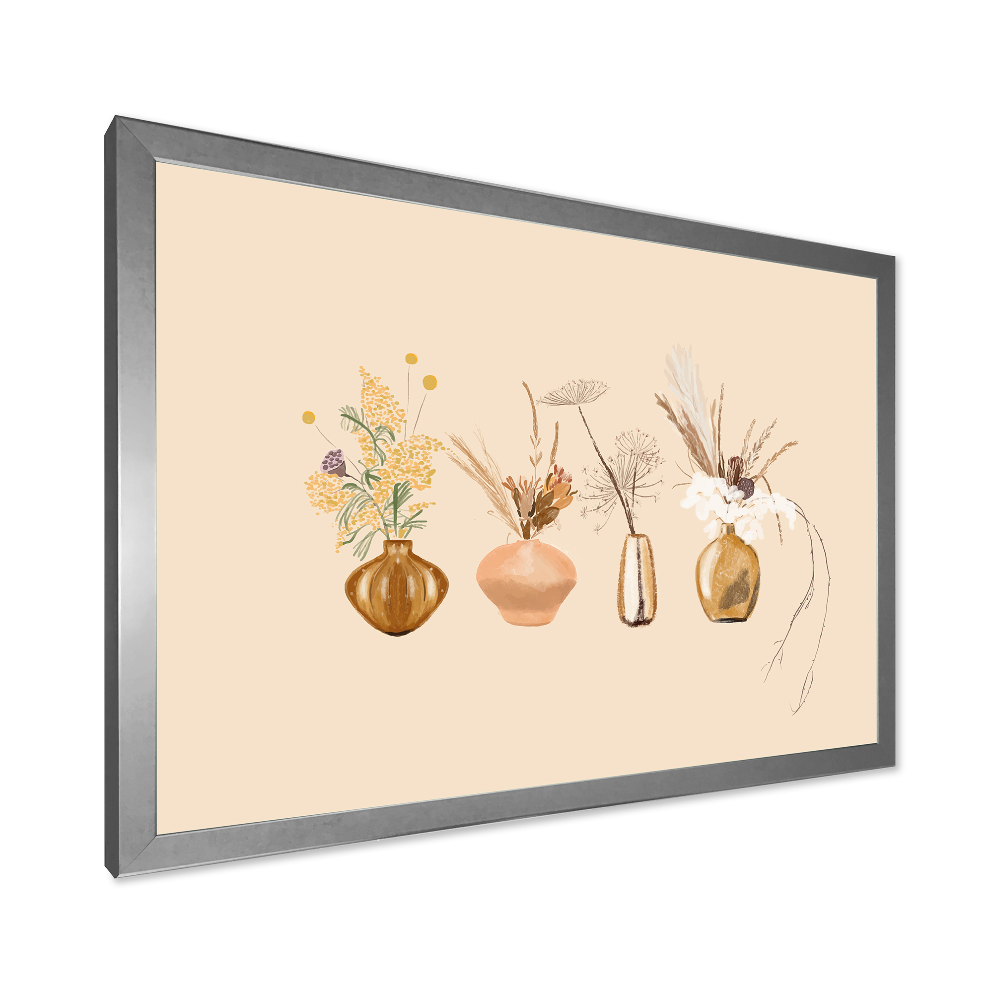 Designart 'Gold Vases With Bouquets Of Wildflowers II' Traditional Framed Art Print