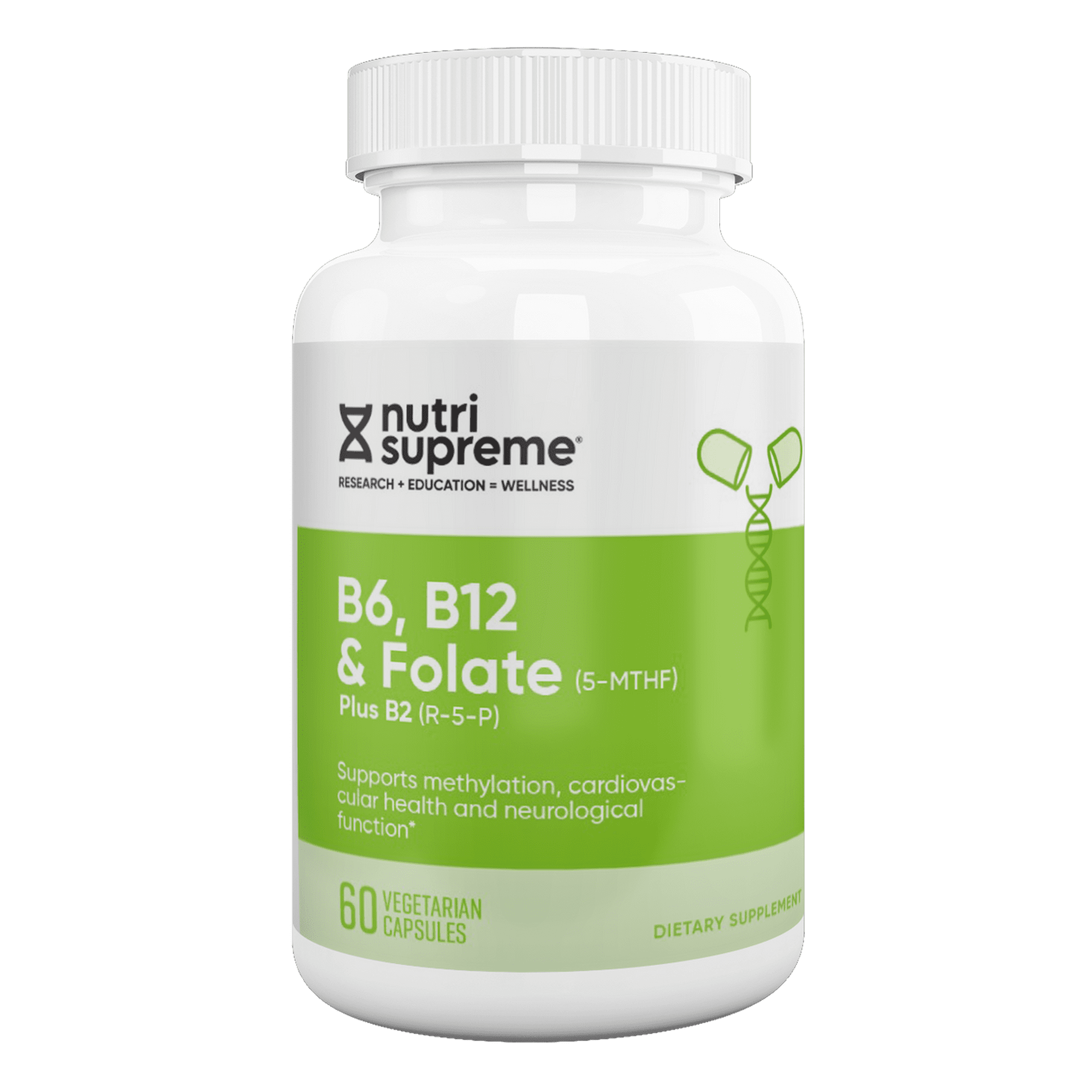 Nutri Supreme B6, B12 & Folate (5-MTHF) with Methylfolate, Methylcobalamin B12 & Riboflavin-5-Phosphate, Active B Vitamin Formula, 60 Vegetarian Capsules