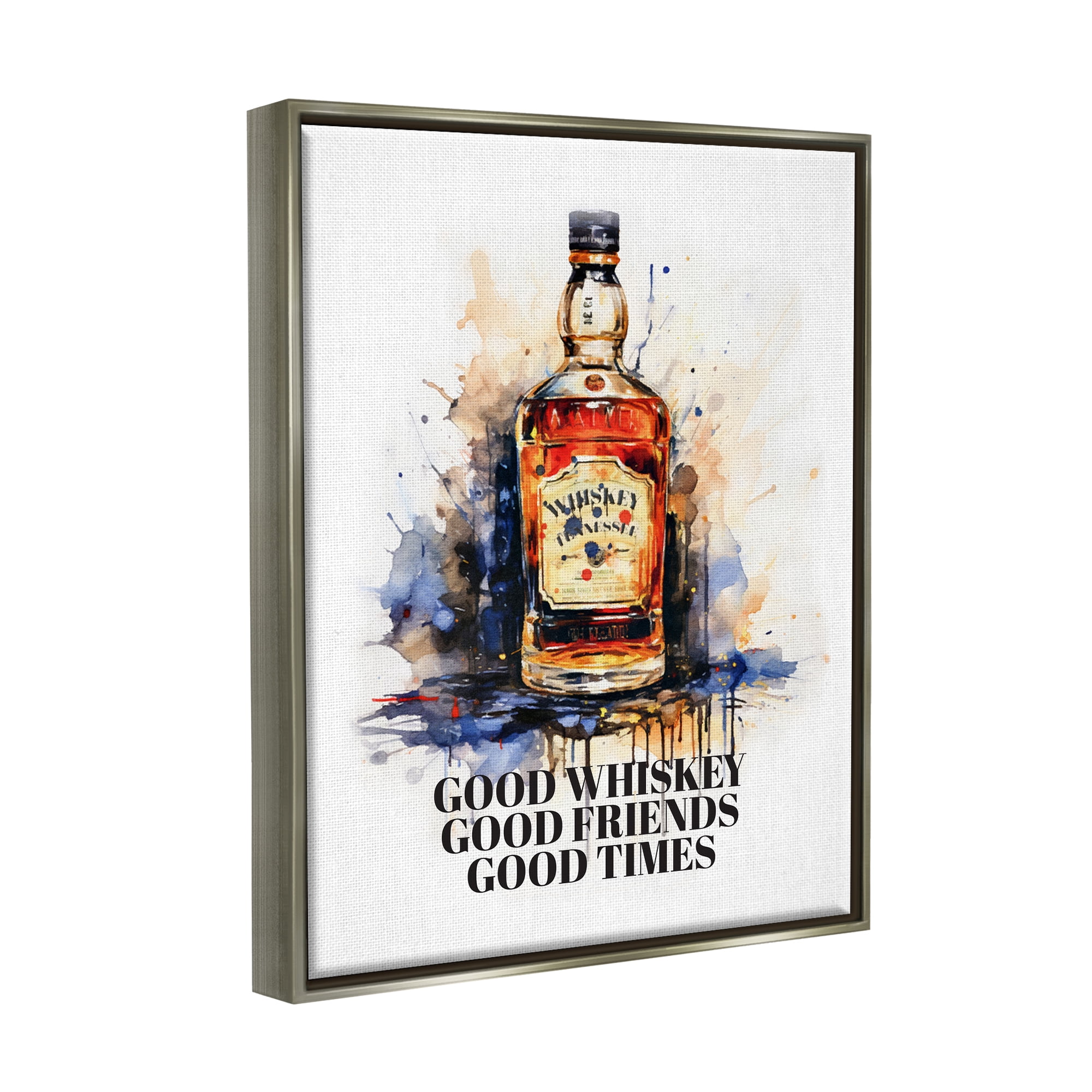 Stupell Industries Good Whiskey & Friends Food & Beverage Painting Gray Floater Framed Art Print Wall Art, 25 x 31