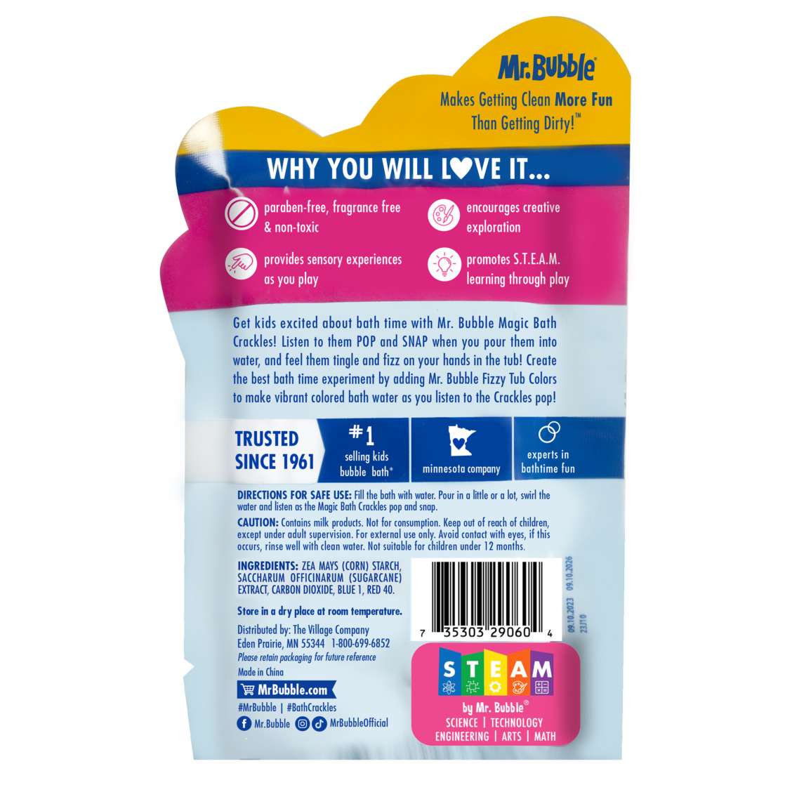 Mr. Bubble Magic Bath Crackles, Poppin' Bath time Fun, Paraben & Fragrance-Free
