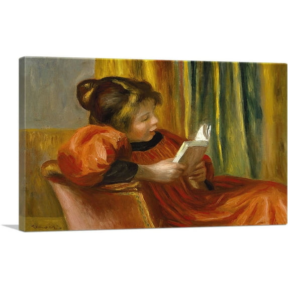 ARTCANVAS Girl Reading 1890 Canvas Art Print by Pierre-Auguste Renoir - Size: 18" x 12" (0.75" Deep)