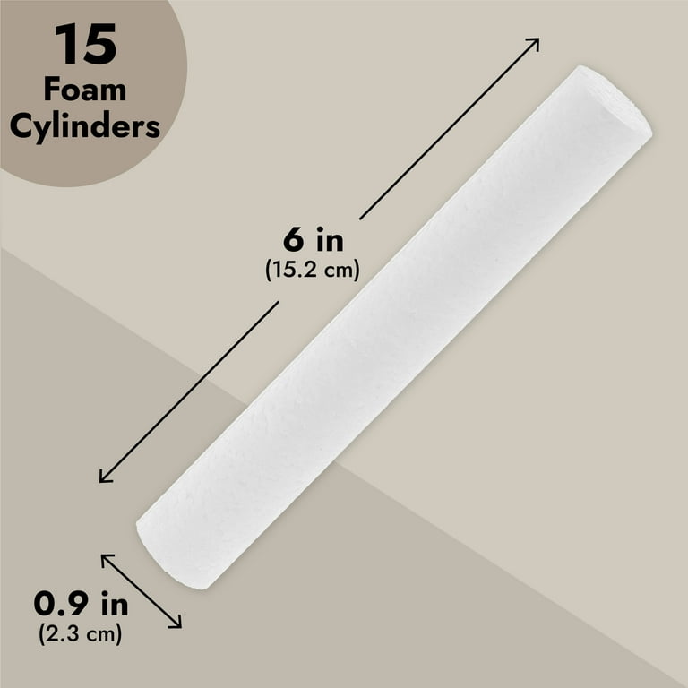15 Pack Foam Cylinder for DIY Crafts Art Modeling, White, 1 x 6 Inches