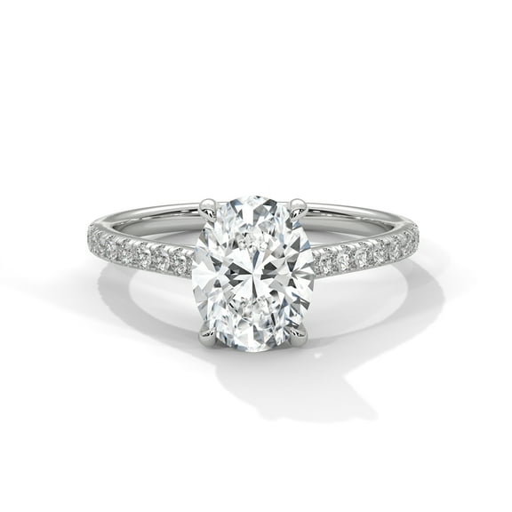 1.5 Carat Oval Real Moissanite Engagement Ring in 14k White Gold Plated