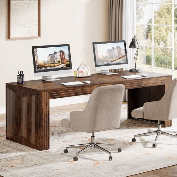 Tribesigns 79-inch Extra Long Desk, Two Person Desk for Home Office, Wooden Long Computer Double Desk, Writing Study Table for Office, Vintage Brown