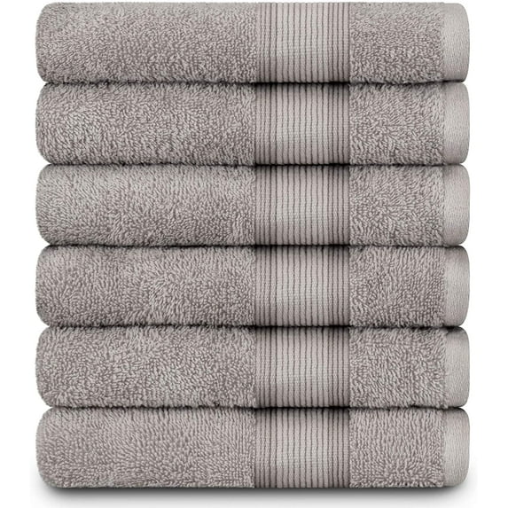Adobella 6 Hand Towels, 100% Cotton, 16 x 28 inch, Light Gray (Pack of 6)