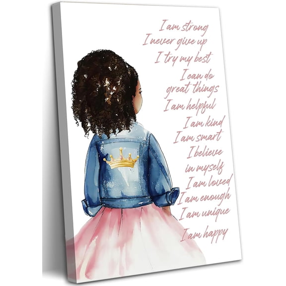 Inspirational Black Girl Wall Art African American Canvas Painting Kids Positive Daily Affirmation Prints Wall Decor Motivational Quotes Painting for Girls Bedroom Playroom 12x16 Inch