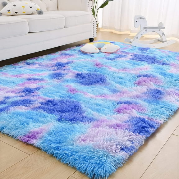 Junovo Shaggy Tie Dye Rugs for Girls Living Room Nursery Kids, Fluffy Soft Carpet for Bedroom Indoor Area Rug