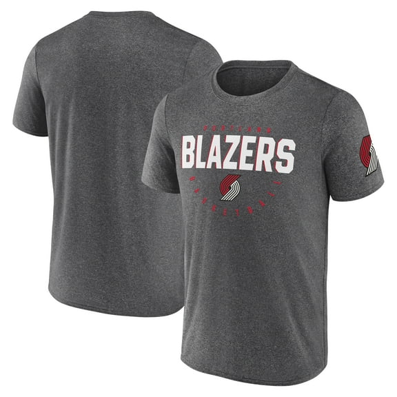 Men's Logo Athletic Heather Charcoal Portland Trail Blazers Block Practice Performance T-Shirt