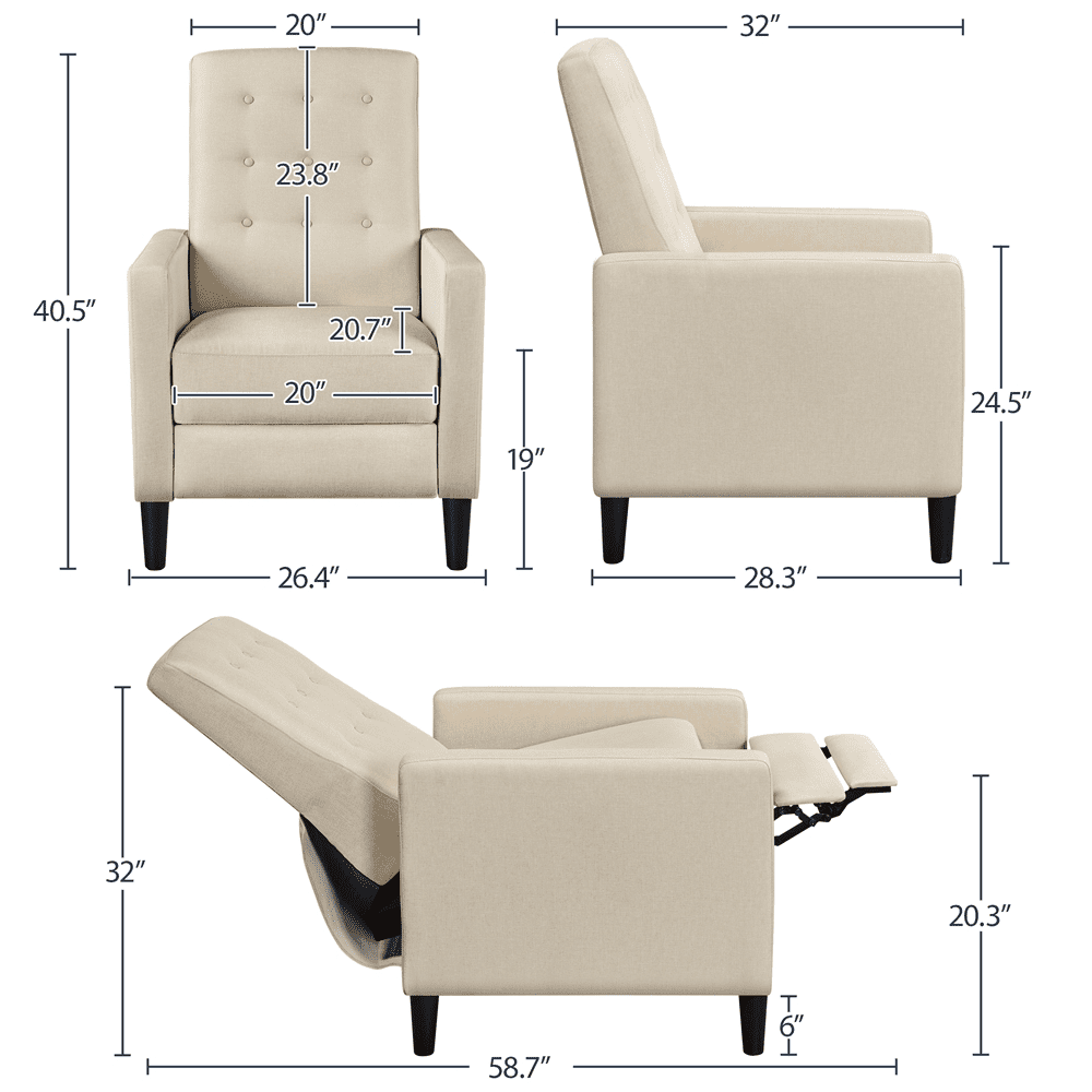 Alden Design Modern Tufted Fabric Push Back Recliner with Pocket Spring, Beige