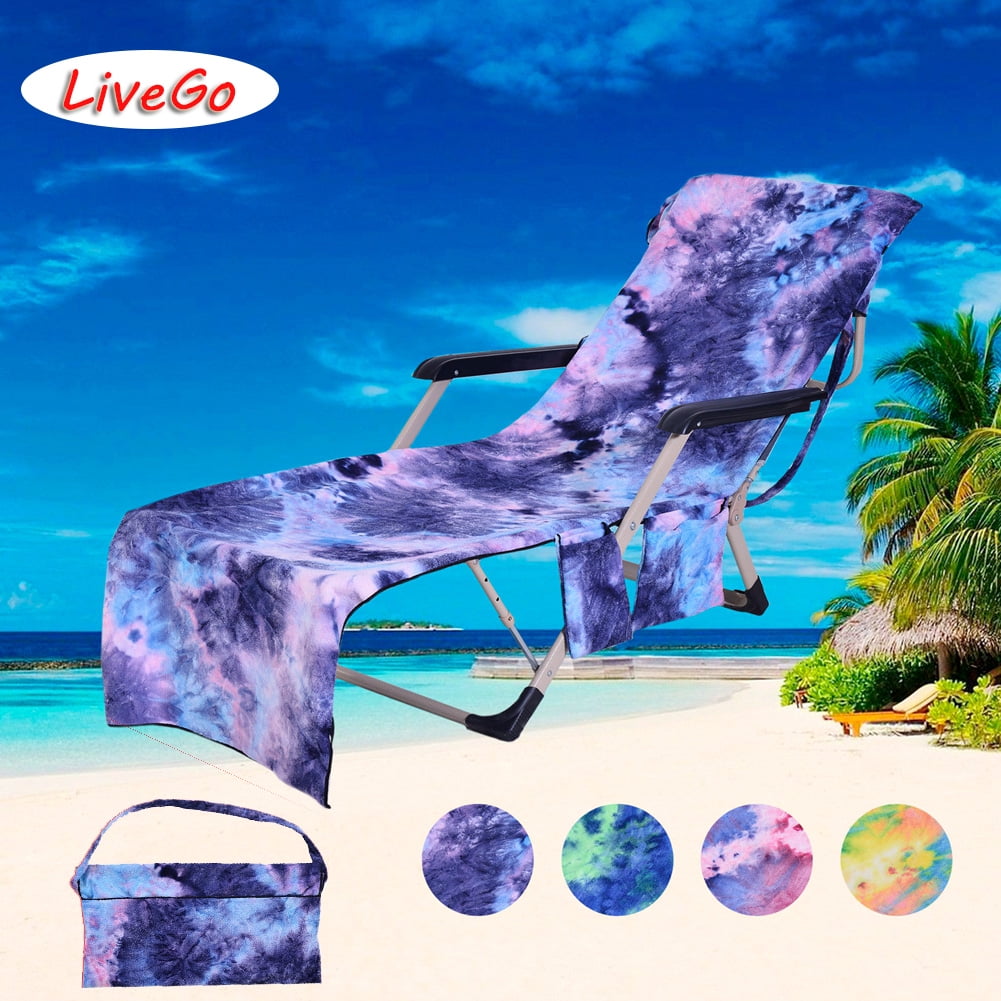 LiveGo Portable Beach Chair Cover with Side Pockets, Microfiber Chaise