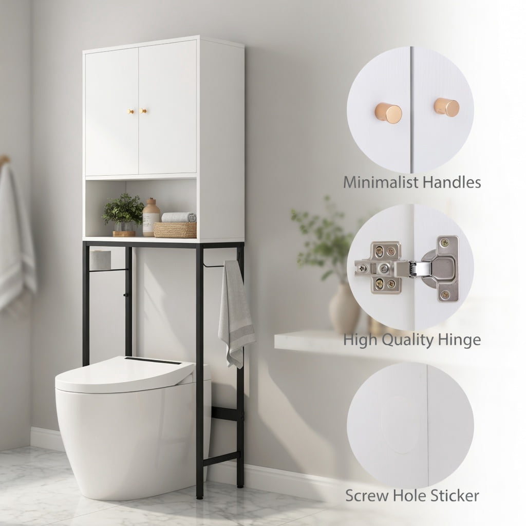 Hommoo Over the Toilet Storage Cabinet with 2 Doors & Adjustable Shelf, Space-Saving Bathroom Organizer for Toilets, White