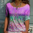 thumbnail image 1 of CHGBMOK Hauts et Chemisiers pour Femmes Grande Taille Femmes Décontracté Été Manches Courtes Col Rond T-Shirt à Imprimé Floral Chemisier Hauts Hauts d'Été de Plage en Liquidation, 1 of 7