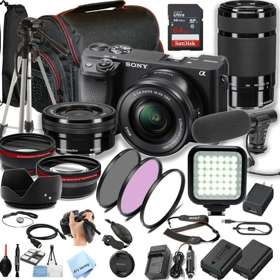 Sony A6400 Digital Camera with 16-50mm, 55-210mm Lenses, 64GB SD Card and More