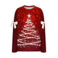 thumbnail image 6 of asdoklhq Christmas Womens T Shirts Women's Fashionable and Christmas Comfortable Holiday Style Real Bow Loose ShoulderRegular Solid Color Top Red 4X, 6 of 6