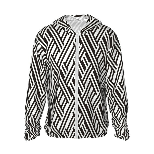 Fotbe Black White Stripes Chaqueta con Protección Solar UPF 50+ para Hombre y Mujer, Camisa con Capucha y Bolsillos-Large