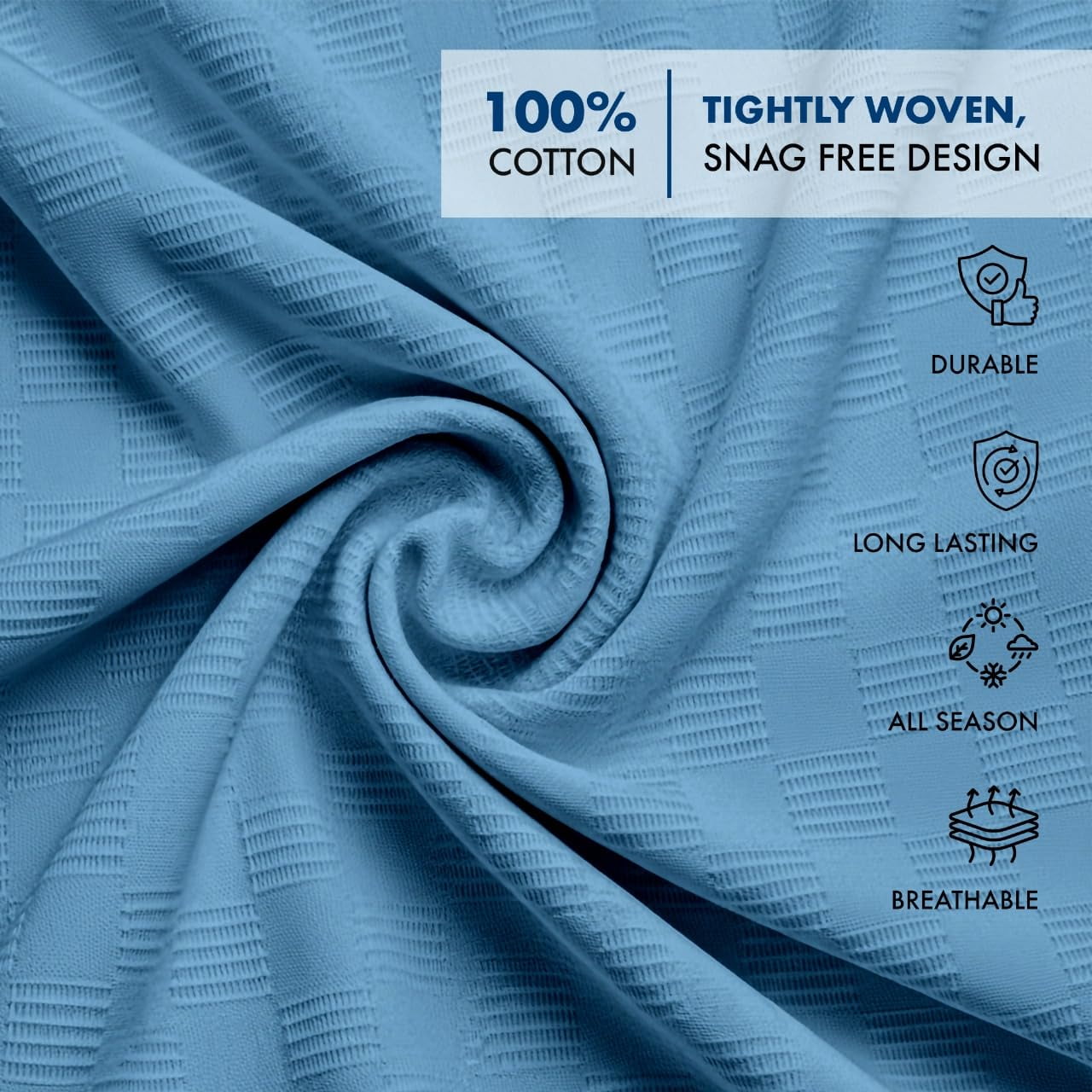 Linteum Textile Supply 100% Cotton Thermal Snag-Free Blanket (Blue, Twin) 66x90 in