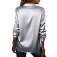 thumbnail image 4 of Satin Blouses for Women Dressy Casual Button Down 3/4 Sleeve Shirts Business Work Tunic Tops Lapel Collared Office Shirt Gray M, 4 of 4