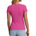 thumbnail image 4 of Qwertyu Women's 2026 Fall Summer Short Sleeve Tops Ribbed Henley Button Slim Fit Basic Casual T Shirts Blouse Clothing Hot Pink L, 4 of 7