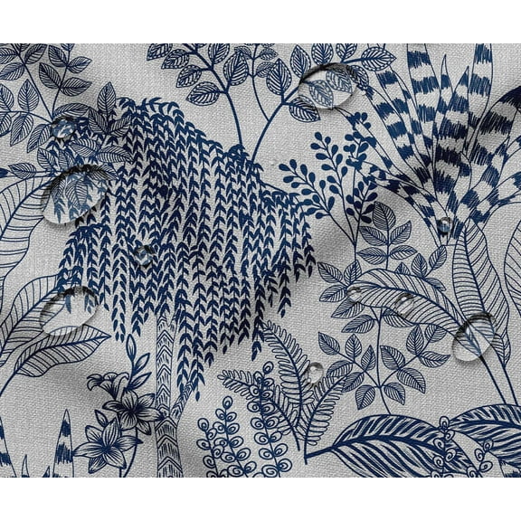 Soimoi 56 Inch Wide Waterproof Taffeta Fabric by The Yard | Blue Leaves Design | Outdoor Use for Furniture Covers, Umbrellas, Patio Decor & More