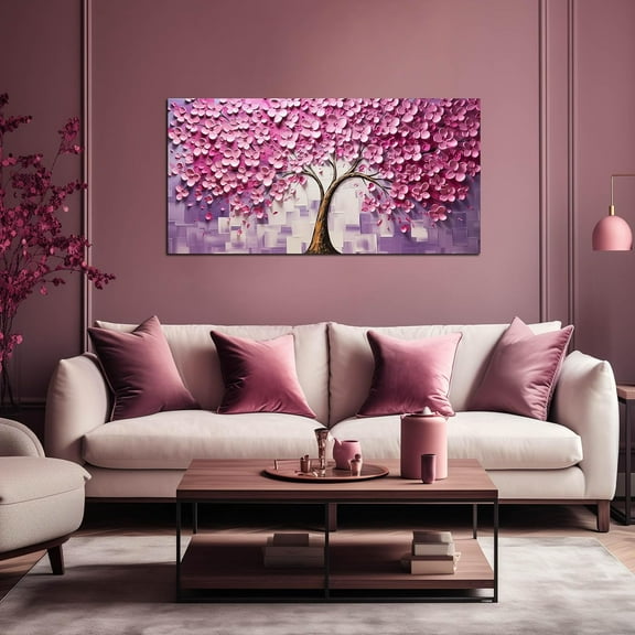 Pink Tree Canvas Wall Art for Bedroom Teenage Girl Room Decor 20 x 40 Inch