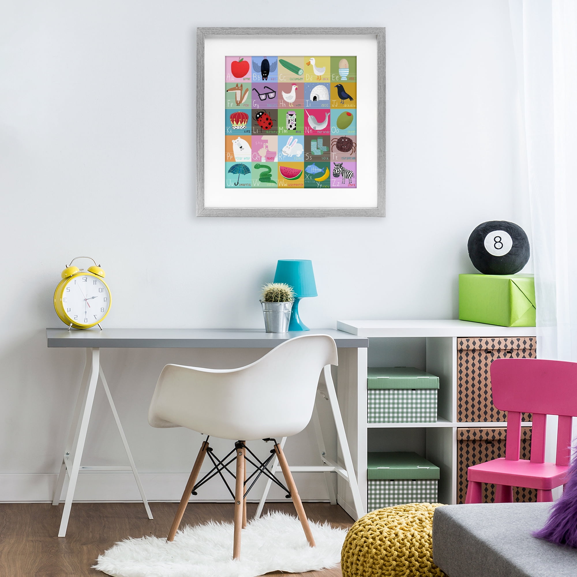 Stupell Industries Alphabet Learning First Words Gray Framed Print Under Glass, design by Carla Daly