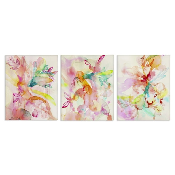 Stupell Industries Abstract Florals & Paint Drip Abstract Painting Wrapped Canvas Canvas Art Print Wall Art, 11 x 14, Set of 3