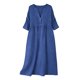 thumbnail image 4 of Vestido de Manga 3/4 para Mujeres Color Sólido V Cuello Suelto Estilo de Lino Casual Vestido de Cambio de Primavera Verano, 4 of 8