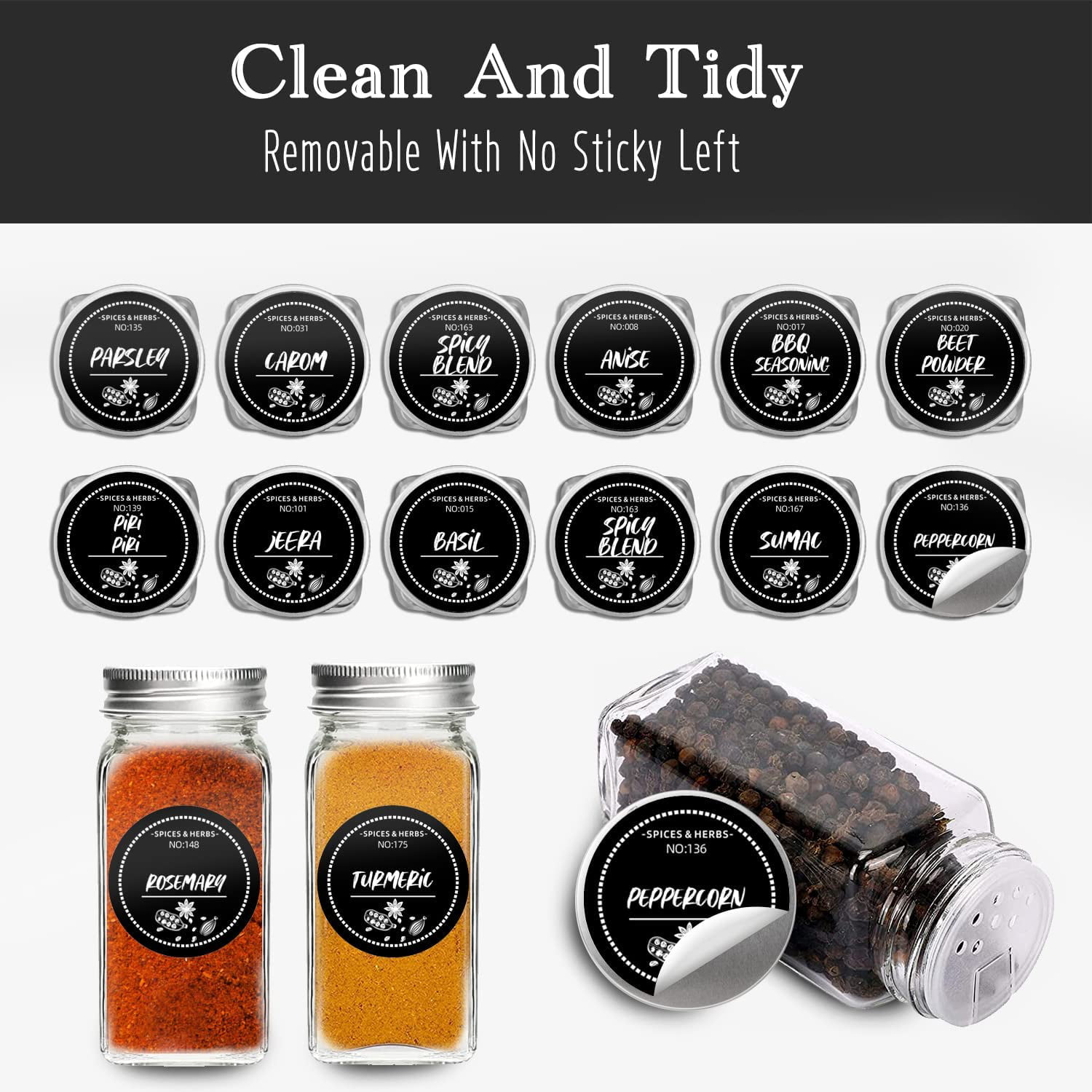 Aozita White 399 Printed Spice Jar Labels Stickers, Extra Write-on