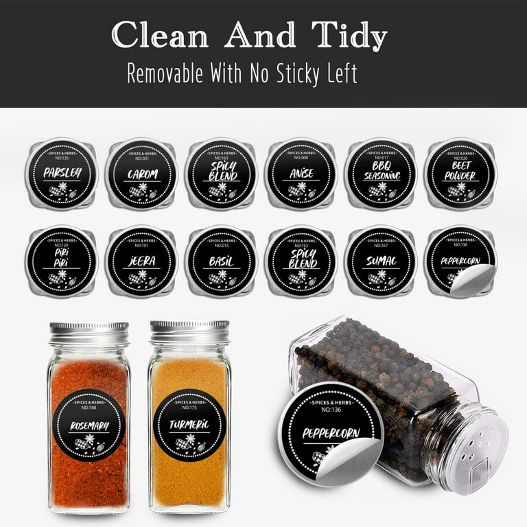 240 Pcs Spice Jar Labels, Does't Include Jars,184 Preprinted 56 Extra Write-On Labels for DIY, Waterproof, Oil Resistant, No Residue Herb Seasoning