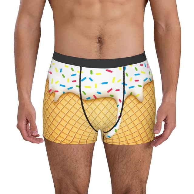 Fotbe White Ice Cream Calzoncillos Tipo Boxer con Bolsa de Soporte Total para Hombre, X-Temp Fresco, Transpirable y de Secado Rápido-Large