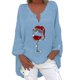 thumbnail image 1 of Tops Para Mujer Tops Con Estampado Navideño Manga Larga Hombro Algodón Lino Cuello en V Blusa Túnica Suelta Odeerbi  ODB183884, 1 of 5
