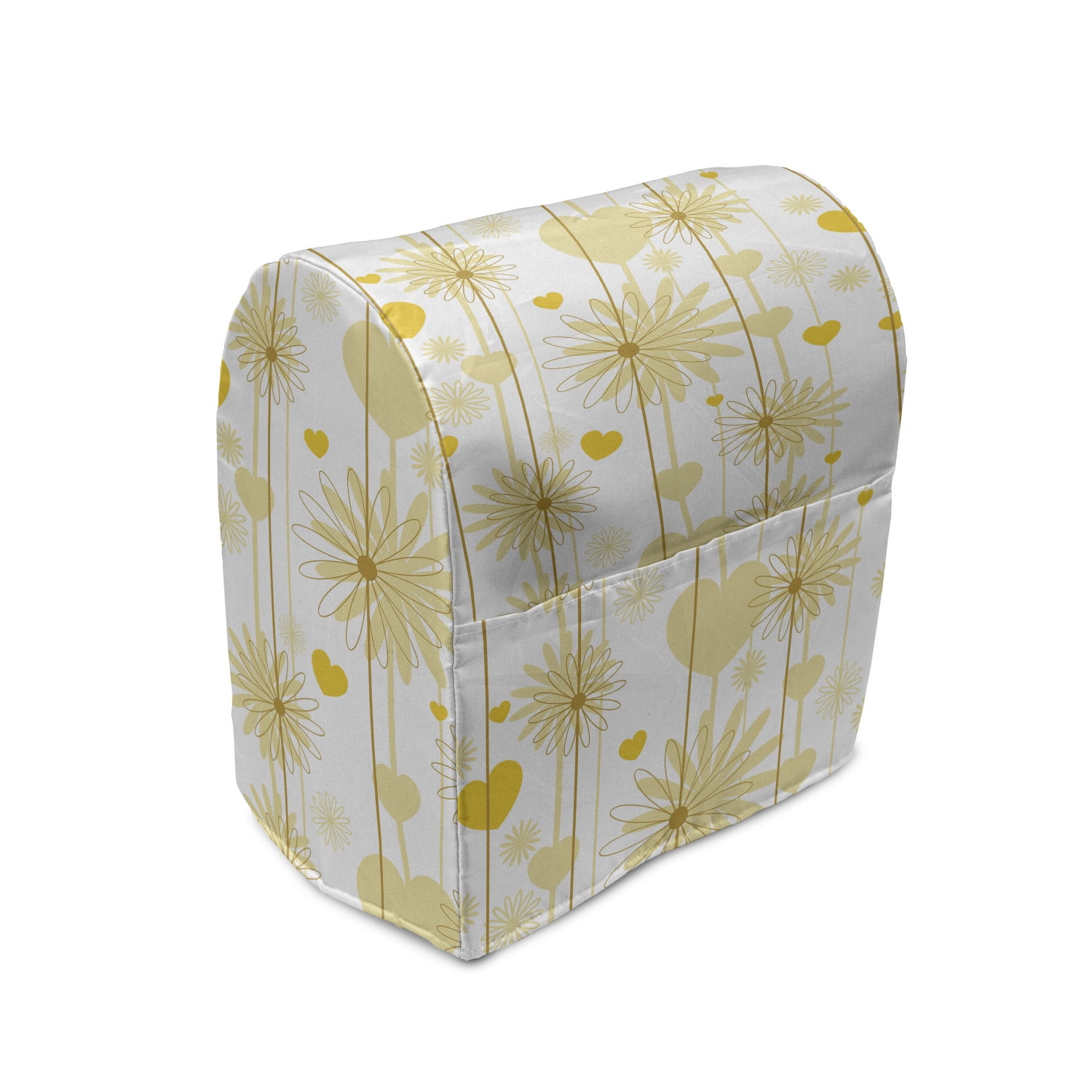Yellow Stand Mixer Cover, Dreamy Floral Composition with Hearts Valentines Day Inspired Pattern