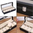 thumbnail image 2 of Watch Jewelry Storage Box, Men's Watch Box 6 10 Grid Faux Leather Display Box Lockable Storage Box, Men's Watch Box with Removable Cushion Stand Glass, 2 of 5