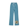 thumbnail image 4 of QATAINLAV Womens Loose Fit Capris Summer Lightweight Cotton Linen Beach Capri Pants Casual Drawstring Elastic Waist Pants Sunflower Print Cropped Trousers Blue XXL Mothers Day Gifts, 4 of 5