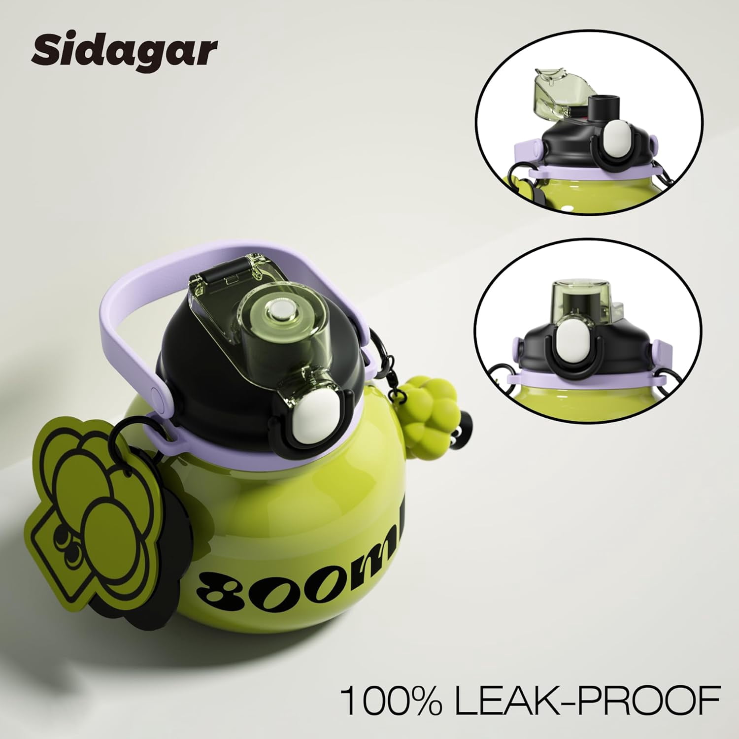 Sidagar 27 oz Stainless Steel Vacuum Insulated Water Bottle with Straw and Carry Handle, Green