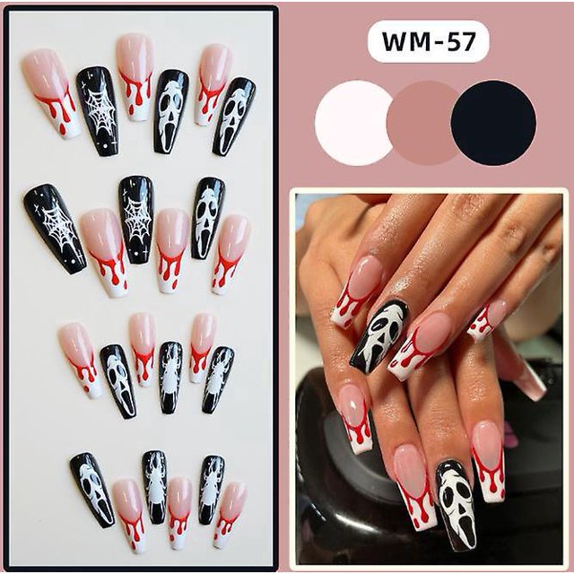 BR Uñas postizas degradadas francesas de Halloween - Forma larga de almendra