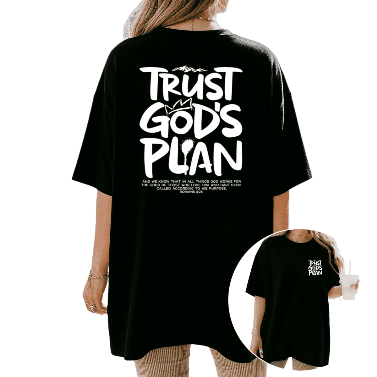 Cozymy Women s Trust God s Plan White Graffiti Christian Graphic Short Sleeve T-Shirt Casual Cotton Crewneck Tee