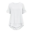 thumbnail image 5 of Women's Spring Summer Blouse - Short Sleeve Button Back Ruffled Trim, Solid Color, Casual Top for Jeans & Skirts, 5 of 6