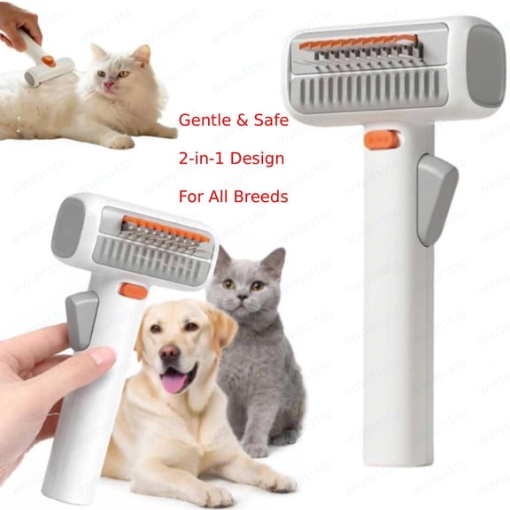 Deshedding Brush for Dogs & Cats, 2-in-1 Undercoat Rake, Gentle Grooming Tool for Long & Short Hair, Removes Loose Fur, Mats & Tangles