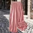 thumbnail image 4 of LEBONYARD Women Plus Size Cotton Linen Wide Leg Pants,Women's Spring Summer Casual Fashion -Linen Embroidered Loose 9 10 Flare Pants Pink M, 4 of 8