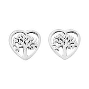 AeraVida Nature and Love Tree of Life Heart-Shaped Sterling Silver Post Stud Earrings