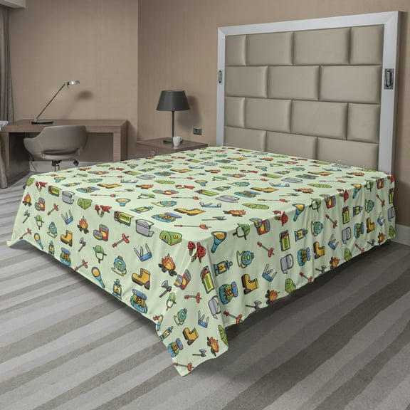 Ambesonne Colorful Flat Sheet, Outdoor Activity, Full Size, Multicolor