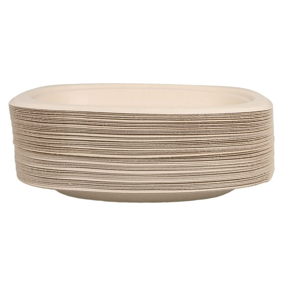 OFFIGAM 50Pcs Oval Paper Plates Beige Dinnerware Party Supplies Heavy Duty