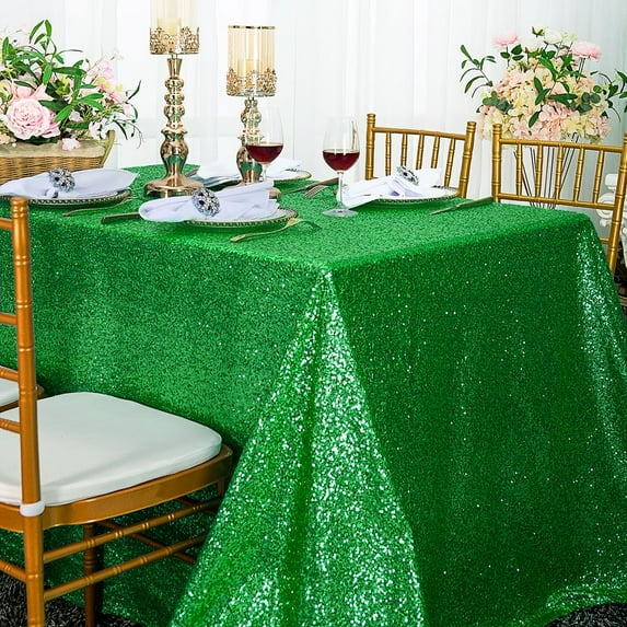 Wedding Linens Inc. 90" x 132" Retangular Sequin Taffeta Tablecloth - Emerald Green