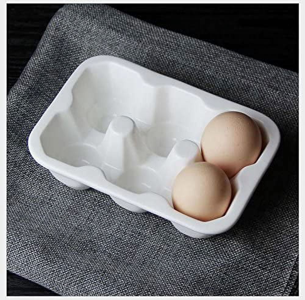 ABCISI 6 Cups Ceramic Egg Holder for Fridge, Egg Tray Holder, Pretty Egg Plate, Kitchen Restaurant Fridge Storage and Cookable Egg Porcelain Decorative Crate White-Heat Resistant