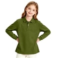 thumbnail image 5 of GrmtClth Girls School Uniform Solid Color Polo Shirts Short Sleeve Lapel Collar Comfortable Summer Daily Basic Tops Army Green 12-13Years, 5 of 6