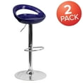 thumbnail image 3 of BizChair 2 Pk. Contemporary Blue Plastic Adjustable Height Barstool with Rounded Cutout Back and Chrome Base, 3 of 8