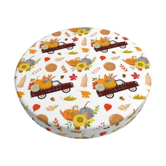 Xecao Autumn Red Truck Print Stool Covers Offer Stylish, Washable Protection for PU Round Bar Stools, Perfect for Home or Commercial Use.-12 inch