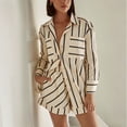thumbnail image 6 of Czanzd Women Striped Two-Piece Outfit Shirt and High Waist Shorts Loungewear Set,Beige,XL, 6 of 8
