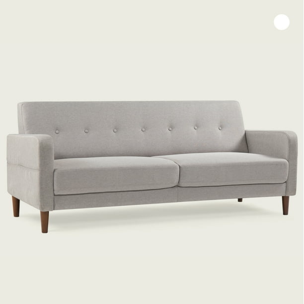Mellow ADAIR Mid-Century Modern Loveseat / Sofa / Couch with Armrest Pockets, Tufted Linen ...